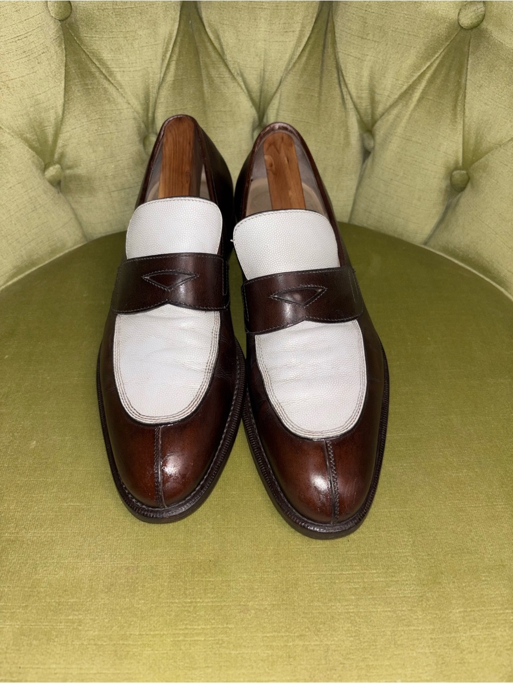 Vintage Salvator Ferragamo Paris Contrast Penny Loafer Men’s 8 D Brown Ivory - Picture 12 of 15